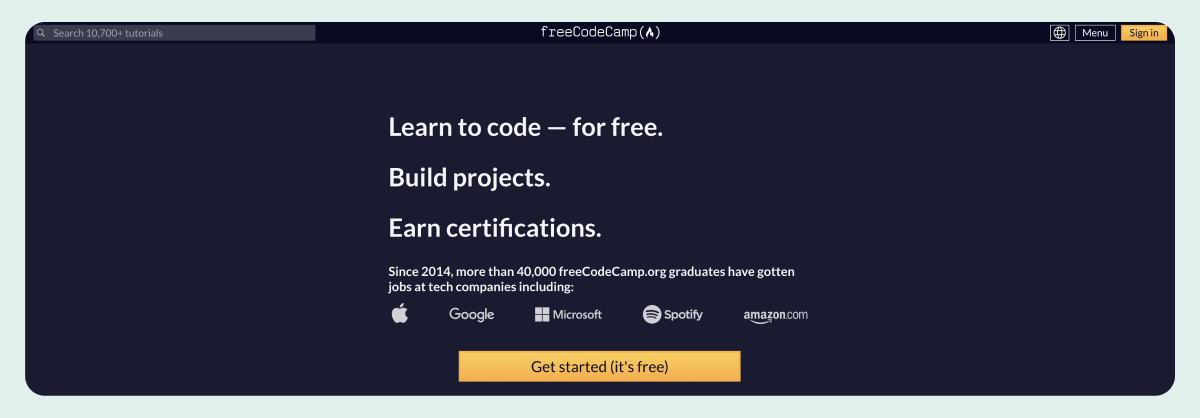 FreeCodeCamp website banner