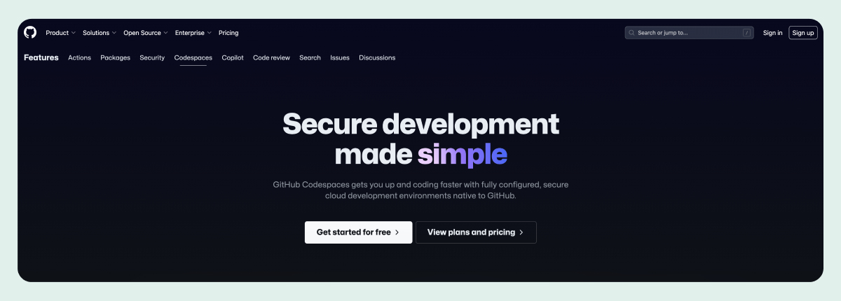 GitHub Codespaces website