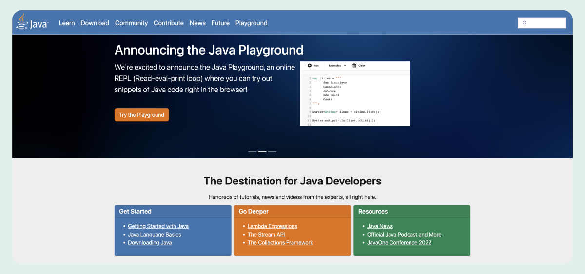 Java website